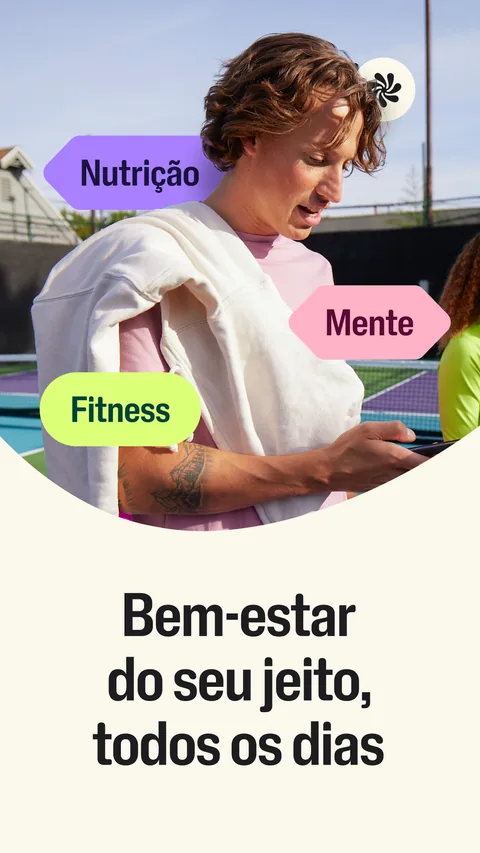 Tela do app Wellhub: bem-estar do seu jeito (fitness, mente, nutrição)